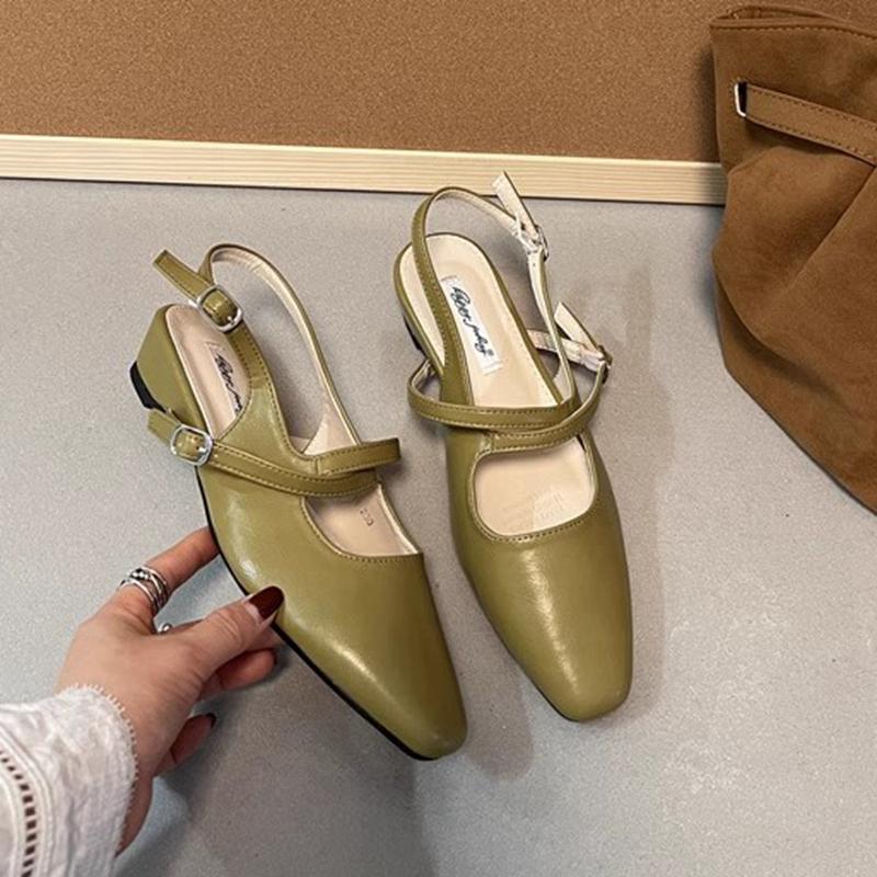Mode SUOJIALUN 2025 Frühling Neu Damen Sandale Mode Runde Zehe Damen Elegant Slingback Schuhe Quadratischer Niedriger Absatz Outdoor Kleid Pumps
