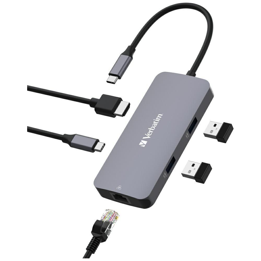 Verbatim Adapter Hub Usb-C - Hdmi/Usb-C  /Eternet/2Xusb-A 3.0 Aluminiowy/Aluminum 32150