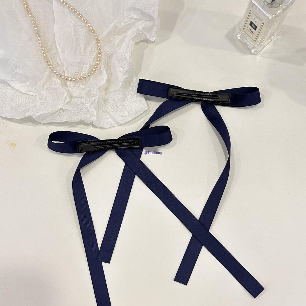 In Stock: Navy Blue Bow Hair Clips - Preppy Style Duckbill Pair