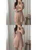 Korean Style Autumn/Winter 2024 Lantern Sleeve V-Neck Cinched Waist Knit Dress and Sweater Skirt