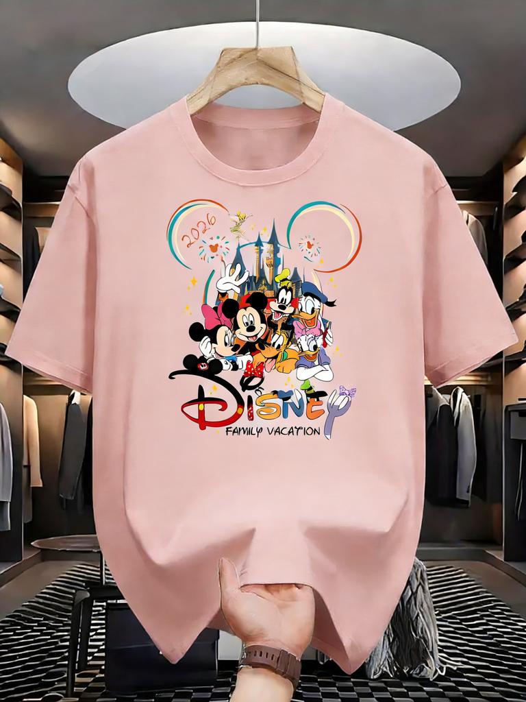 Disney Family 2026 Summer Men Women Tshirt Cartoon Print Oversize Fashion Cotton Parent Child Top Casual Couple Daily Street