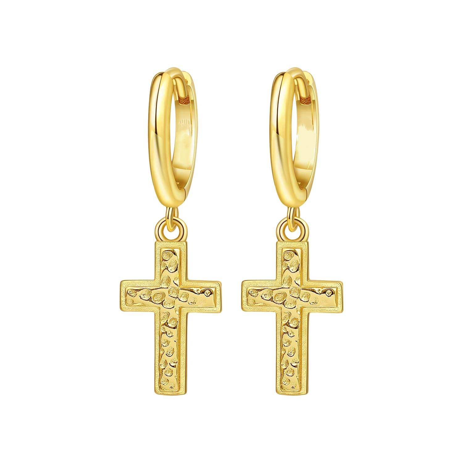 

S925 Silver Cross Earrings with Hamsa Hand Evil Eye Gold Design Simple Elegant Jewelry