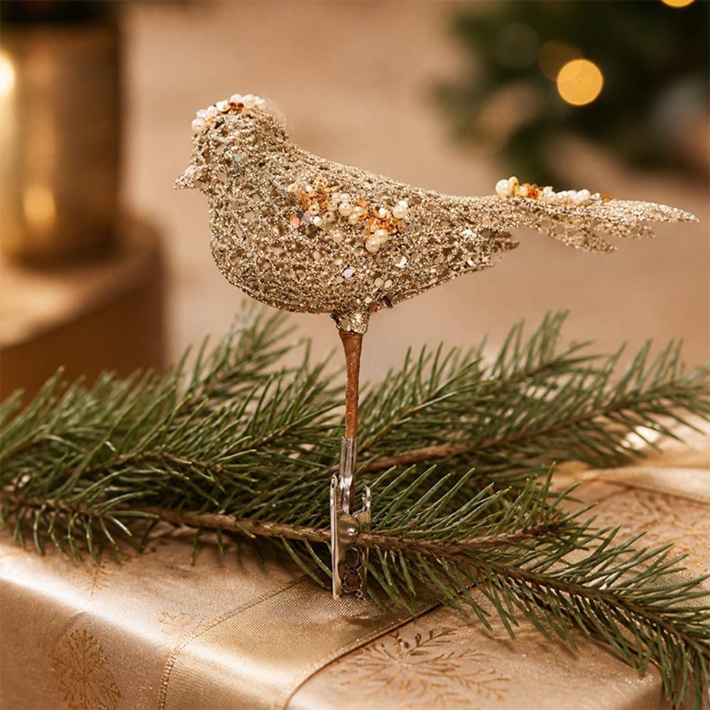 With Sequins and Pearl Christmas Tree Hanging Bird Hollow Sparkling Bird Hanging New Year