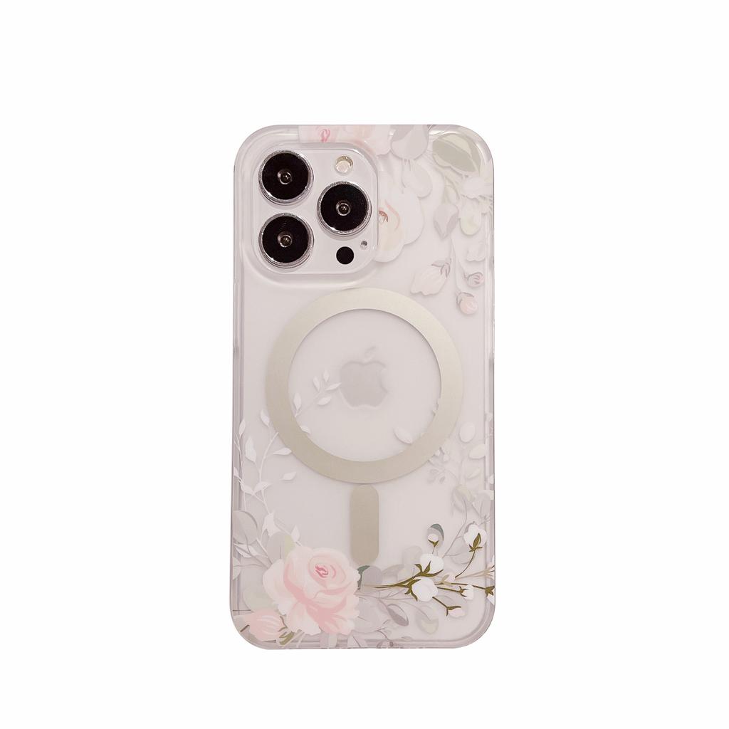 Frosted Skin Flower for IPhone16 Strong Magnetic Phone Case for Apple 14ProMax Print 15