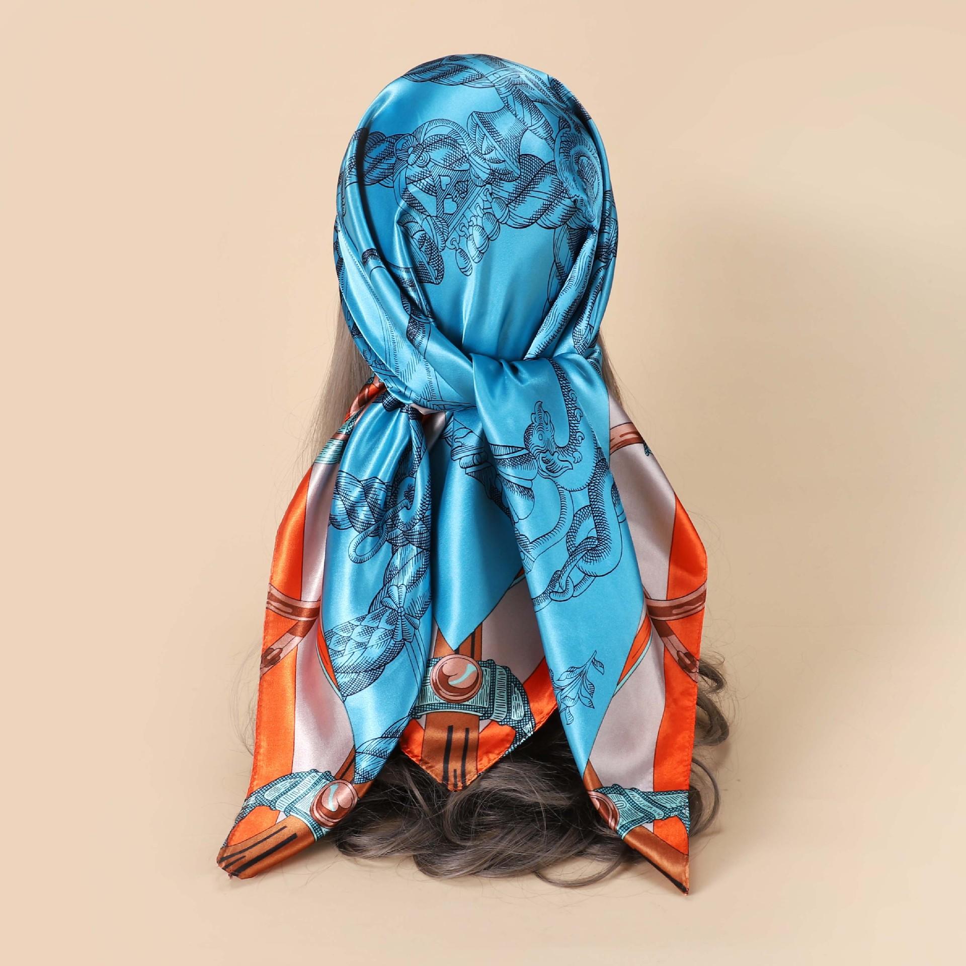 

Высококачественные роскошные шелковые шарфы, повязка на голову, шарфы, шейный шарф для женщин, шелковый шарф с цепочкой, женская декоративная шаль 90cm