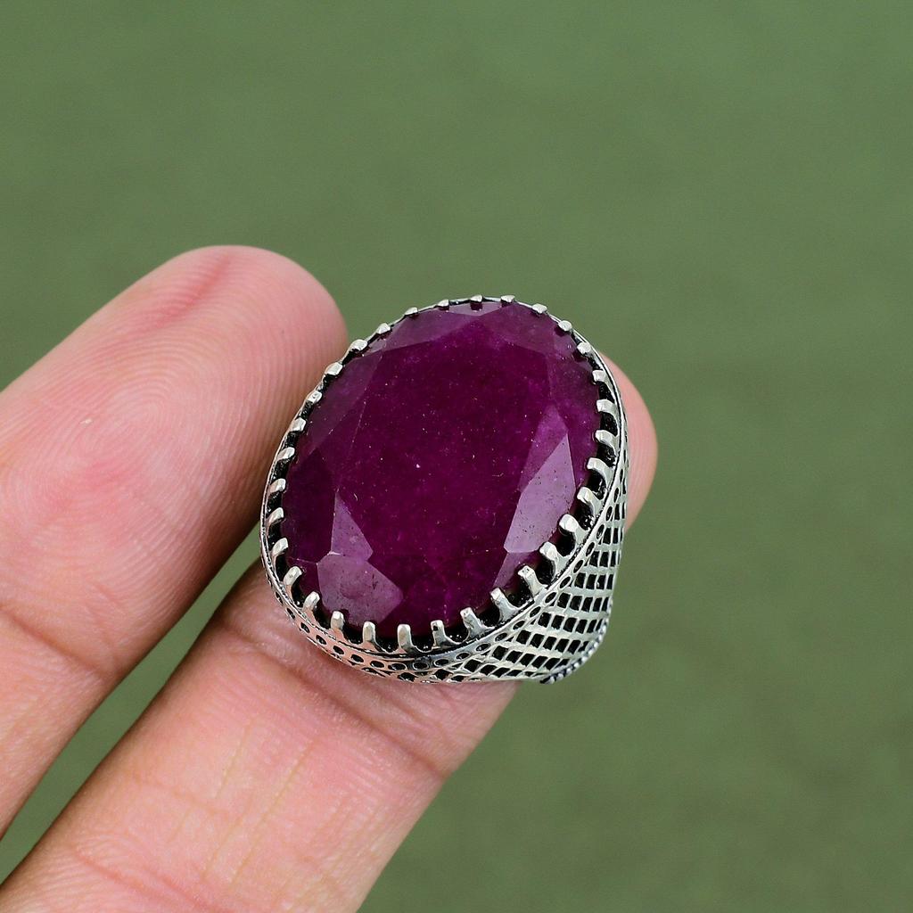Faceted Kashmir Ruby Ring 925 Sterling Silver Ring Top Quality Gemstone Ring Ruby Jewelry Handmade Ring Gifts For Dad Available In Ring Size