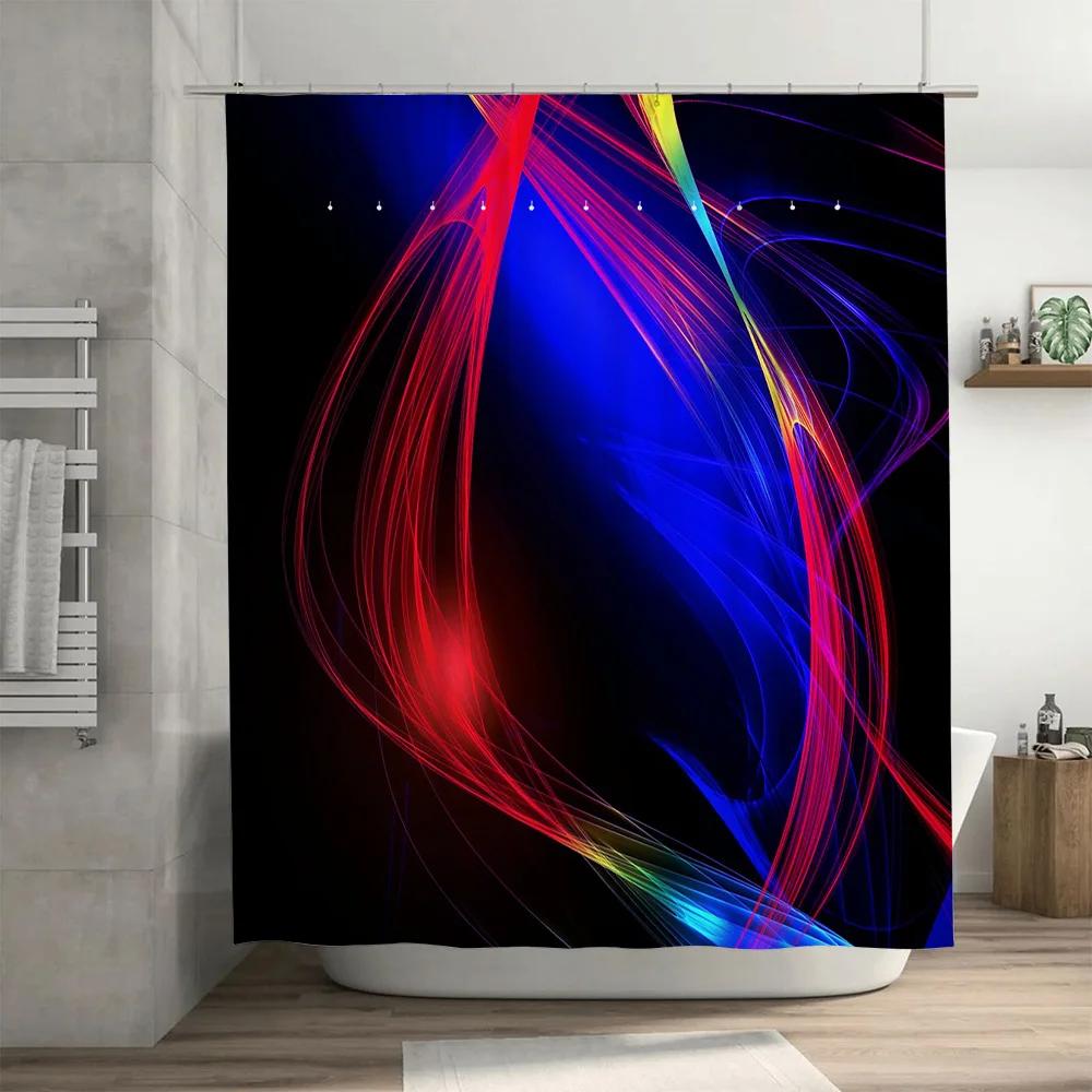 Rideau de douche coloré Lignes rouges bleues jaunes violettes Design abstrait Tissu imperméable Pour décoration de salle de bain