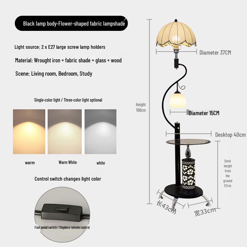 OEING Black Smart Remote Control Floor Lamp