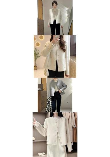 Petite Women's Luxury Wool Double-Sided Coat with Style Round Neck