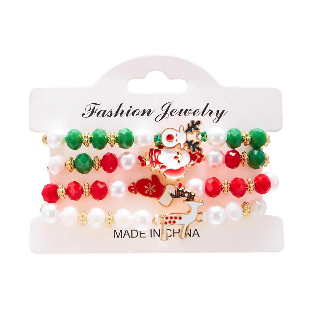 Merry Christmas Tree Santa Claus Bracelet For Women Xmas Deer Crystal Polymer Clay Beads Woven Bracelet New Year Jewelry
