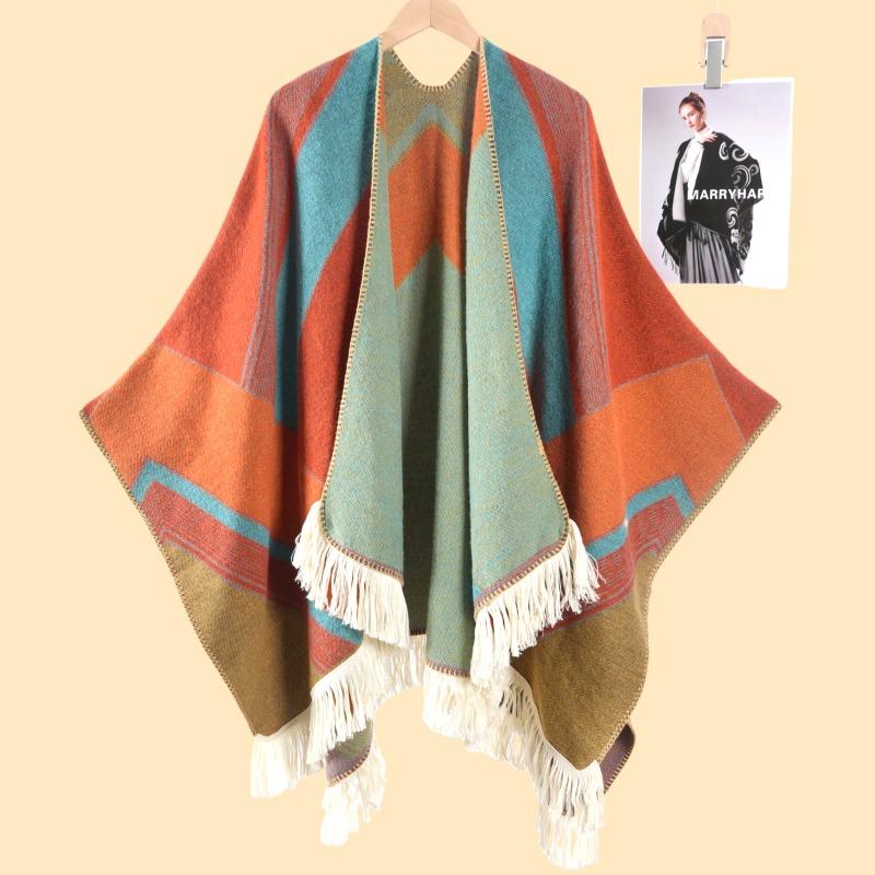 

Thickened Shawl Women s Autumn and Winter Large Split Jacquard Warm Shawl Travel Premium Versatile Shawl 135*155CM
