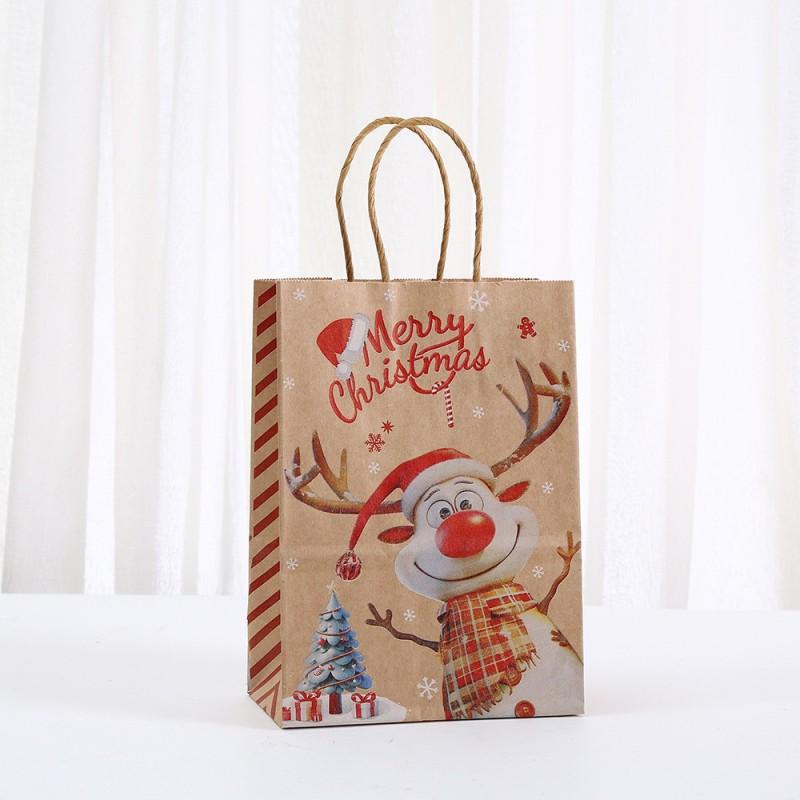 Festive Kraft Paper Gift Bags With Cartoon Christmas Design Square Bottom Bag Holiday Party Favors