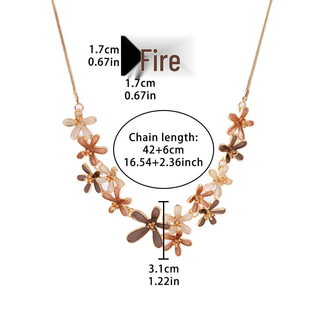 Enamel Set: Zinc Alloy Floral Necklace & Earrings for Women