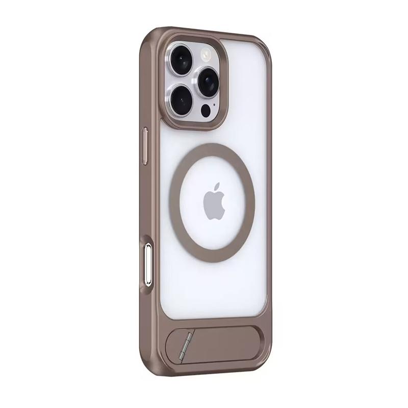 Luxury Metal Stand Clear Magnetic Phone Case For iPhone 16E 11 12 13 14 15 16 Pro Max Plus Bracket Shockproof Protector Cover