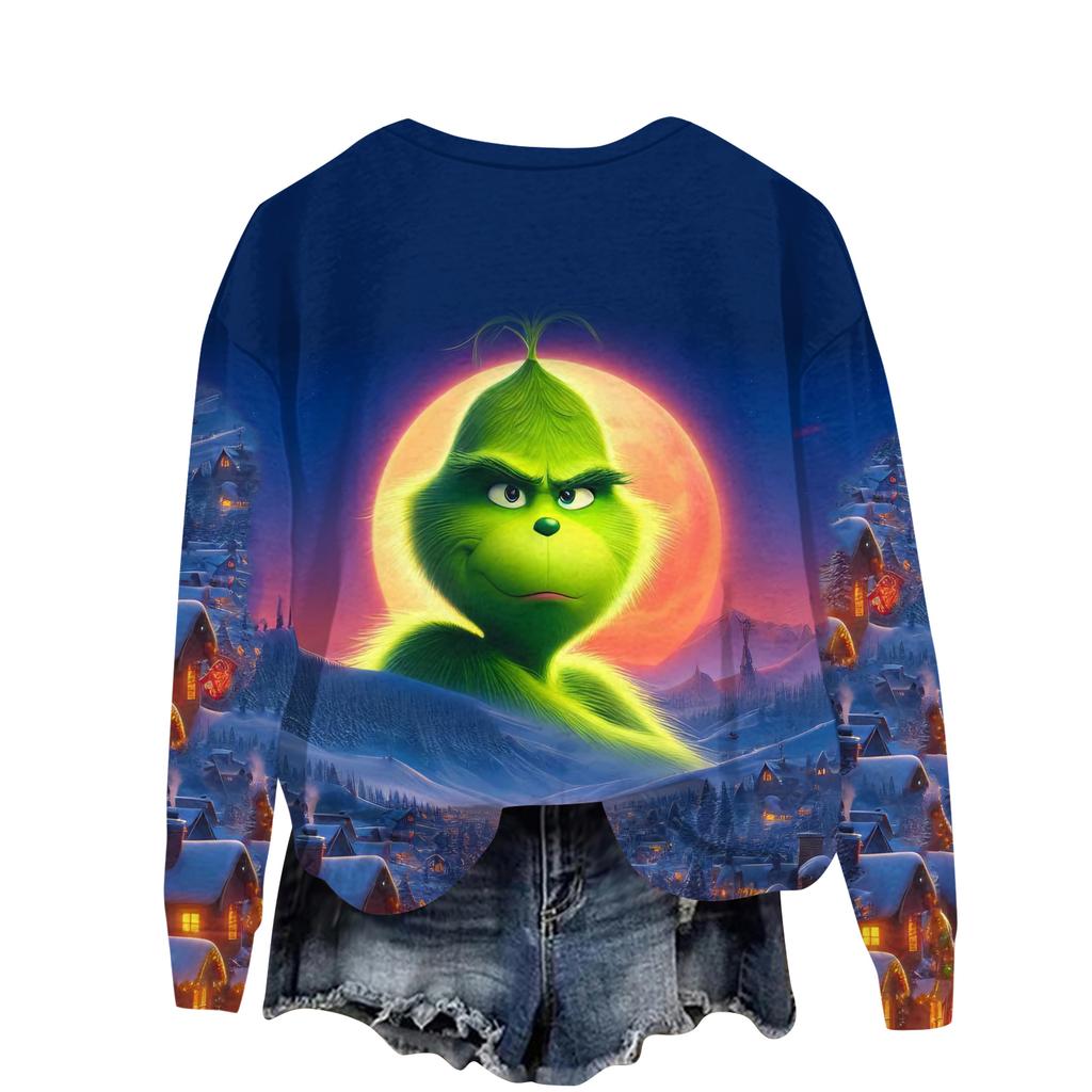 Hanorac sport casual de damă cu mânecă lungă și gât rotund, cu imprimeu Greentown de Crăciun