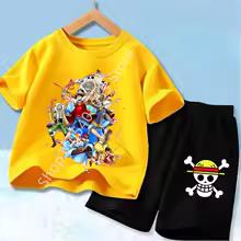 Set di Vestiti Estivi a Maniche Corte Anime Ragazzo Ragazza T-shirt Pantaloncini 2pz Un Pezzo Outfit per Bambini Chopper Luffy Tuta Completo Bambini