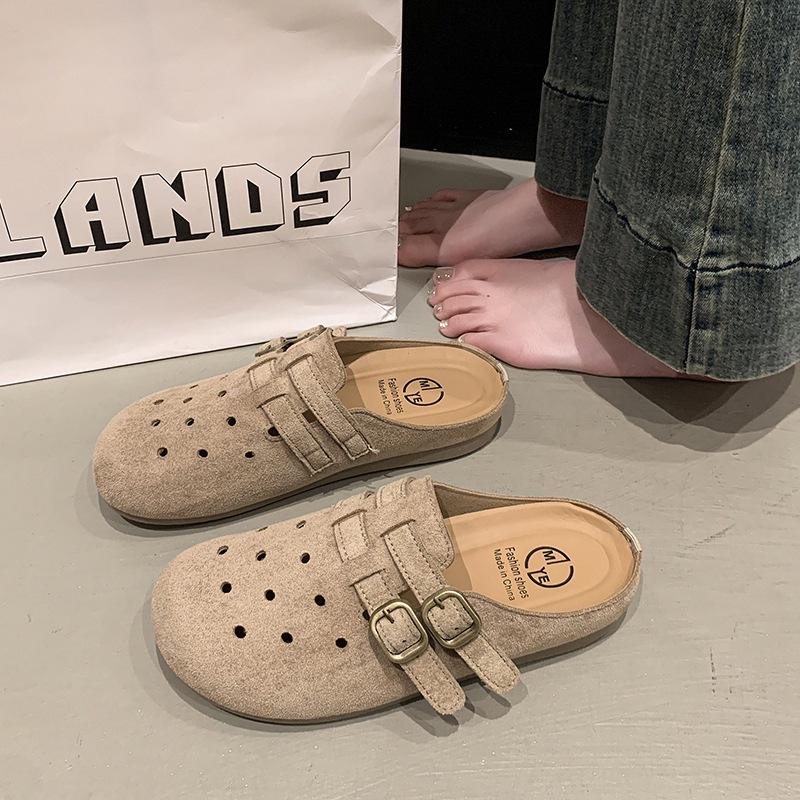 Summer Flat-bottomed Casual Bag Head Hole Shoes Breathable Half Slippers Women's Shoes Simple and Versatile and Comfortable One-pedal Beach Drag