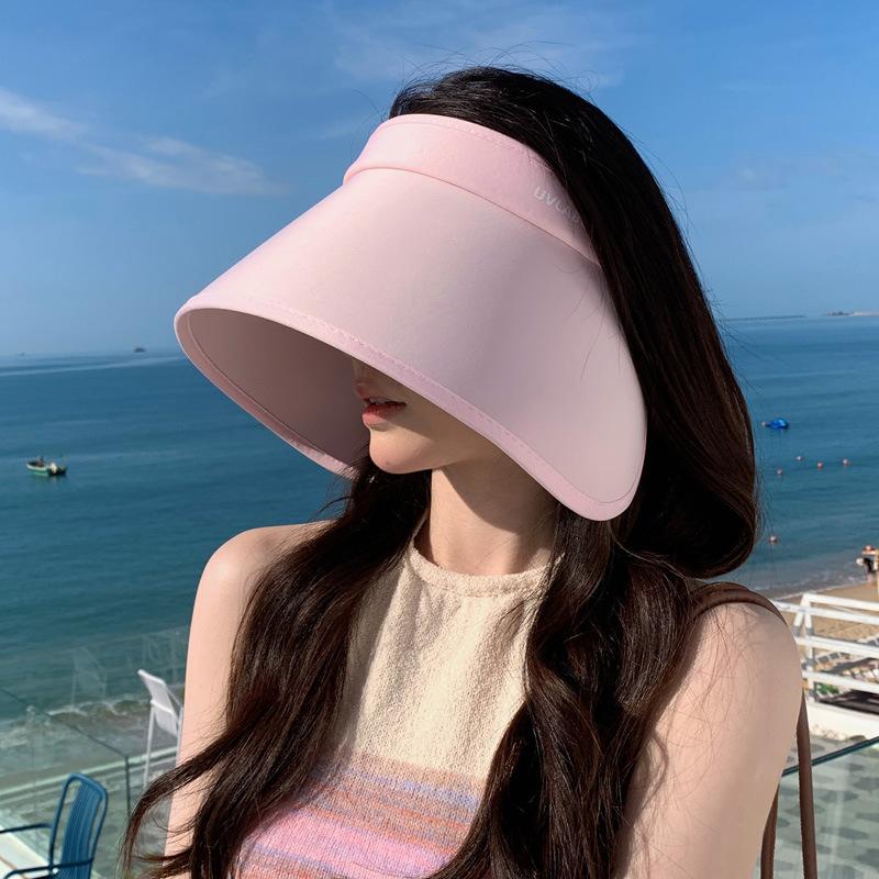 Korean Women Summer Sun Hat Large Brim Empty Top Ponytail Cap Outdoor Travel UV Protection Sunscreen Hats Girl Folding Visors