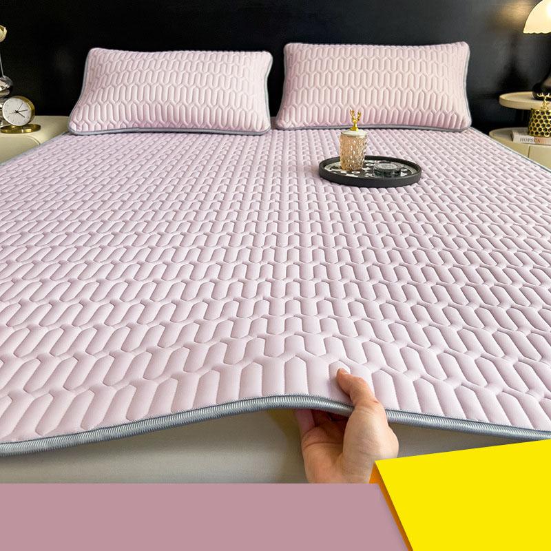 Скандинавский летний набор охлаждающих матов из латекса, толстый складной матрас-топпер с кондиционером и ремешком, однотонный, мягкое постельное белье 90x200cm 2pcs set фиолетовый