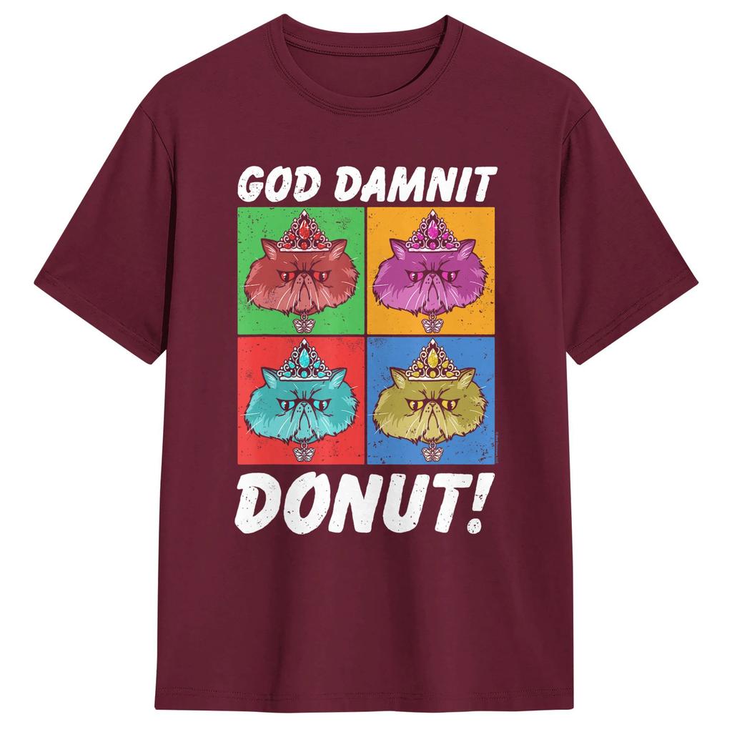 Unisex T-Shirt Gottverdammt Donut Katze Pop Art DCC Vintage Baumwolle T-Shirt Kurzarm T-Shirts Rundhals Kleidung Geschenkidee