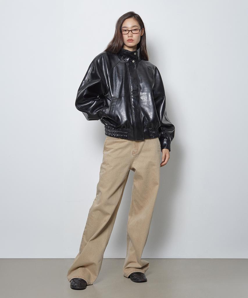 FRANTICSERVICE High-Neck Leather Blouson - Black