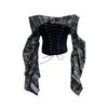 American Retro Camouflage Lace-up Pleated Shirt