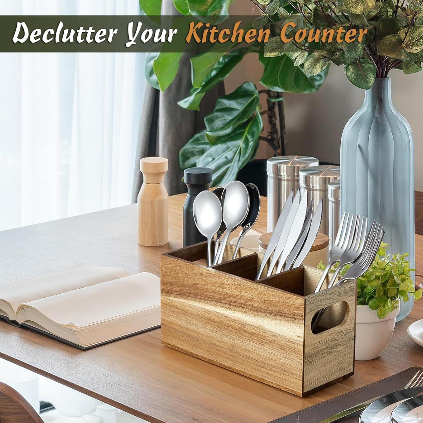 

Настольный деревянный органайзер для кухонной утвари, поднос-сортировщик, поддерживает порядок на столе, деревянные столовые приборы