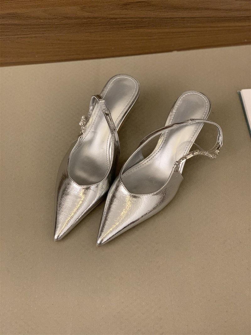 

Весенне-осенняя модная цепочка, остроносые туфли-лодочки на высоком каблуке, женские черные туфли на тонком каблуке с серебристыми стразами, под юбку 40 серебряный