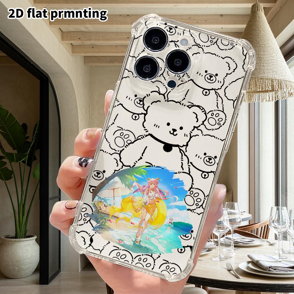 Phone case: 2D flat suitable for iPhone 18 17 16 15 14 13 Pro, transparent four corner protective case, ram horn girl, Christmas and Halloween gifts
