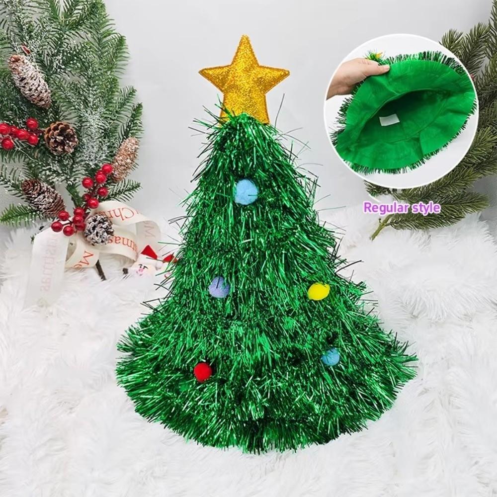 Shiny Tinsel Colorful Poms Christmas Tree Hat Role-Playing Costume Hat  Photo Props