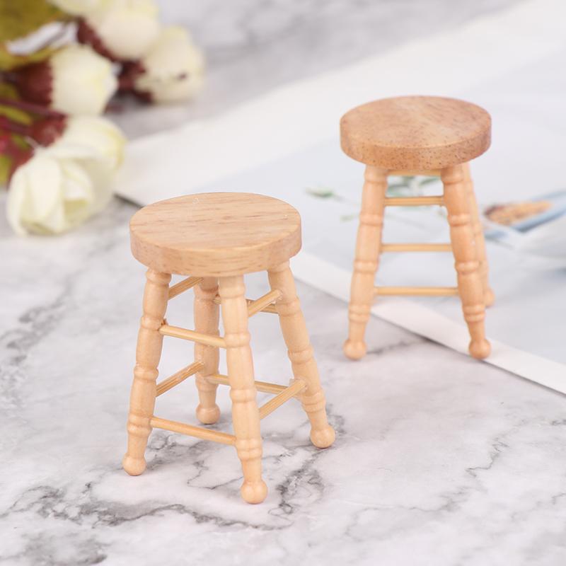 Dollhouse Wooden Round Bar High Stool Simulation Mini Ornaments Children Toy