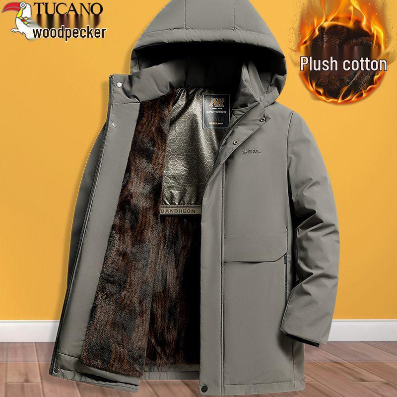 Men's Middle-Aged & Elderly Winter Coat with Thick Velvet Lining - Warm Grandpa Parka