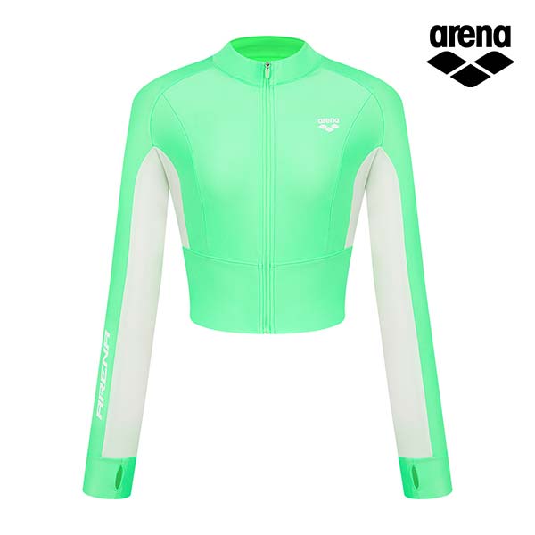 Alena Active Regular Fit Semi-Crop Zip-Up Rash Guard A4Bl1Qr47Grn
