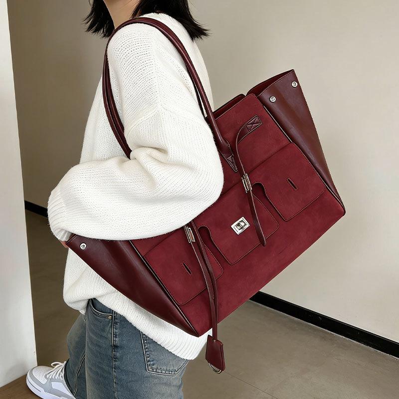 Tote Bag Same Style Women's Bag Autumn/Winter Matte Leather Commuter Bag Premium High Capacity Tote Bag Single Shoulder