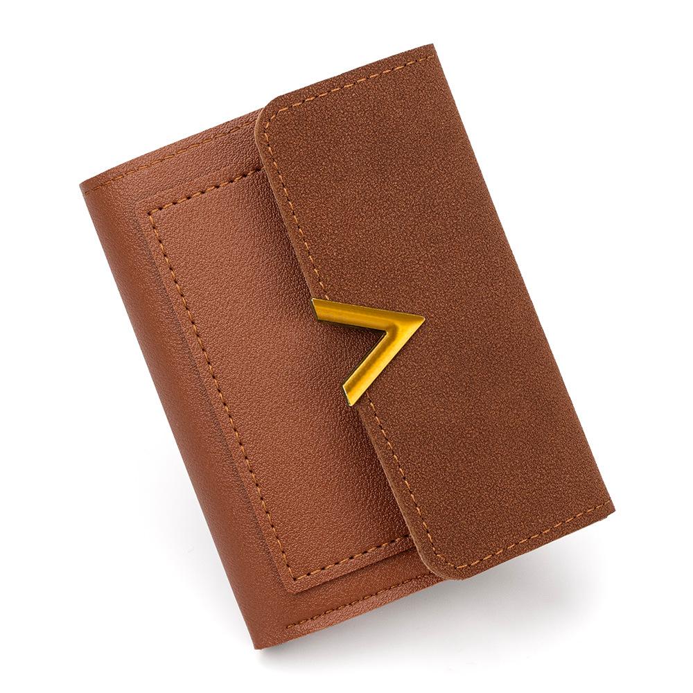 European & American Retro Women's V-Shaped Trifold Wallet with Card Holder, ID Window, Coin Purse, and Money Clip.