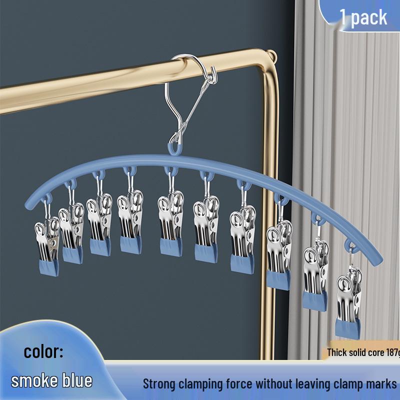 

Ветрозащитная вешалка из нержавеющей стали для сушки носков и нижнего белья с 10 не оставляющими следов прищепками синий