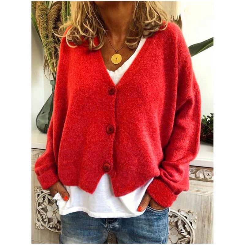 YYFS Maglioni a maniche lunghe con scollo a V, stampati in tinta unita, casual, autunno inverno, da donna