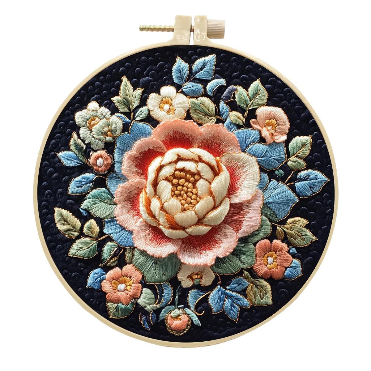 Наборы для вышивания с цветочным узором для начинающих с выкройками, Набор для вышивания для начинающих, Ткань, Наборы для вышивания крестиком для взрослых, Сделай сам no hoop