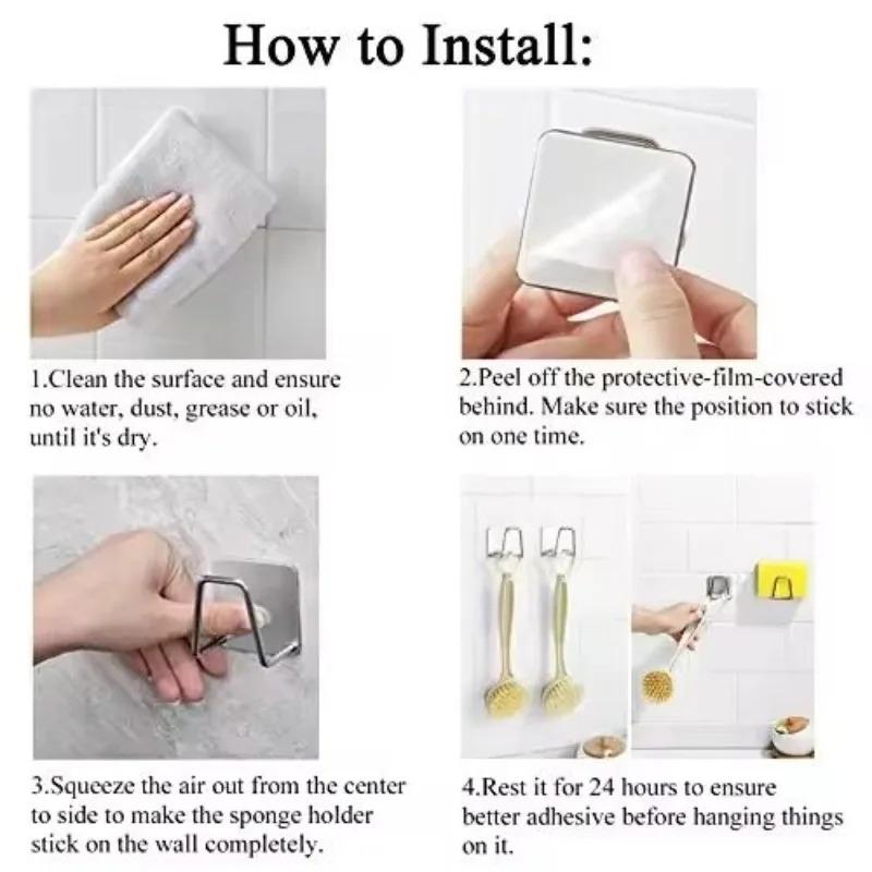 Kitchen Sink Sponges Holder Self Adhesive Drain Drying Rack Bathroom Basin Rack Storage Hooks Kitchen Wall Hooks Accessories