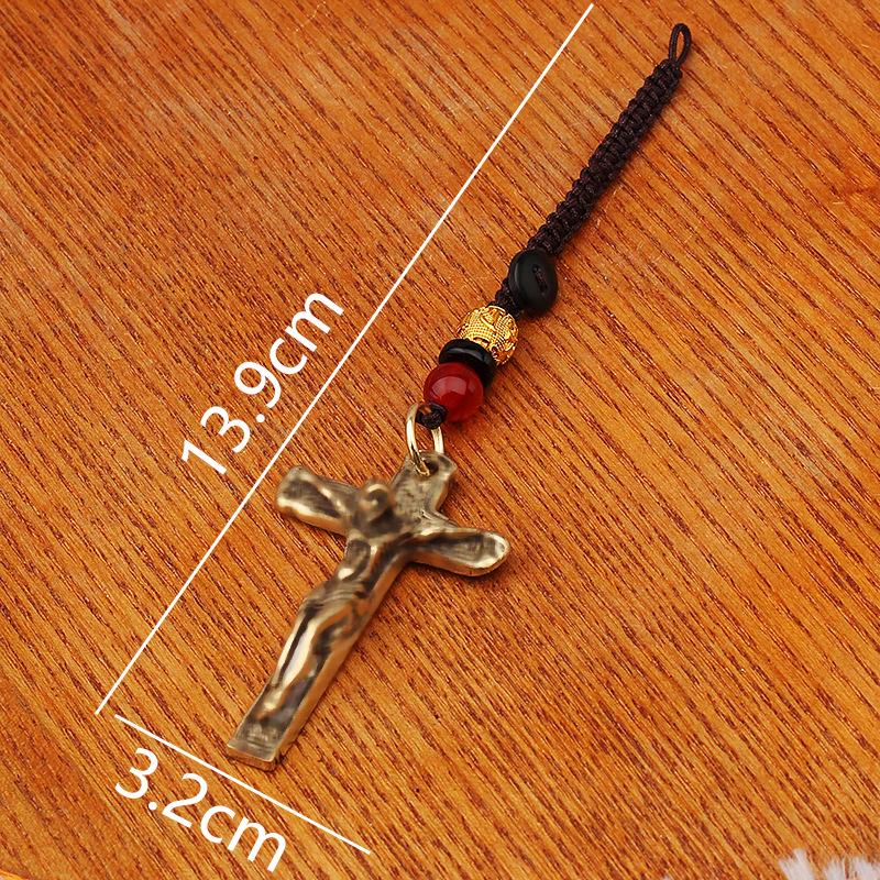 Vintage Brass Car Keyring with Rope Pendant