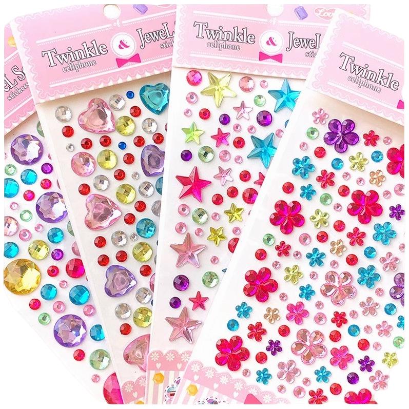 Children's Gem Stickers: DIY Shiny Diamond & Cartoon Princess Crystal Hearts