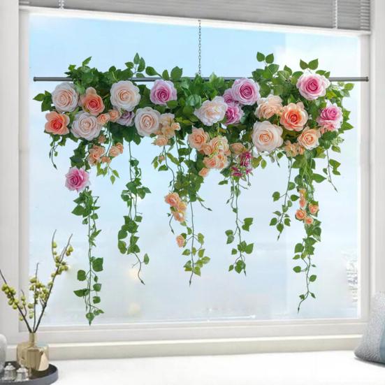 Frühlings-Hängeblumen-Ranke Statische Pfingstrosen-Blumen-Glasaufkleber Abnehmbare Fensteraufkleber für Zuhause, Hochzeitsfeier, Hotel, Büro