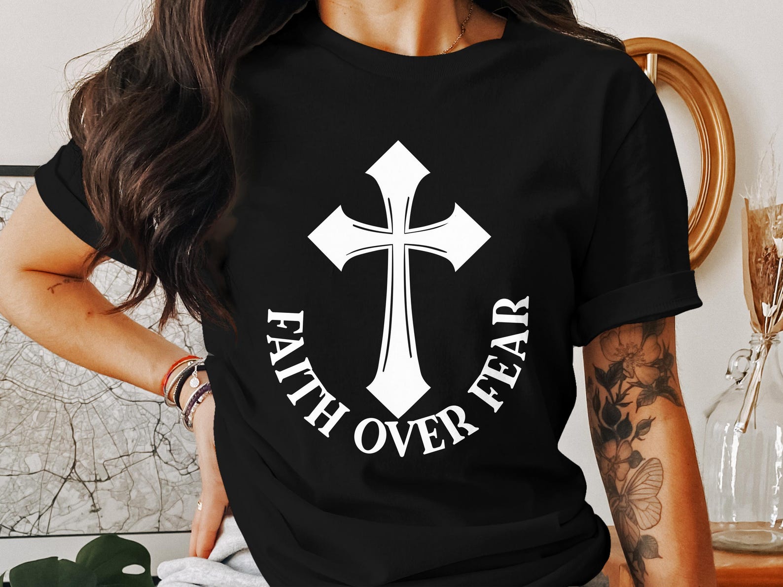 Faith Over Fear T-Shirt, Christian Tee, Jesus Shirt, God Shirt, Religious Gift, Faith Shirt, Christianity Apparel, Inspiring T-Shirt S