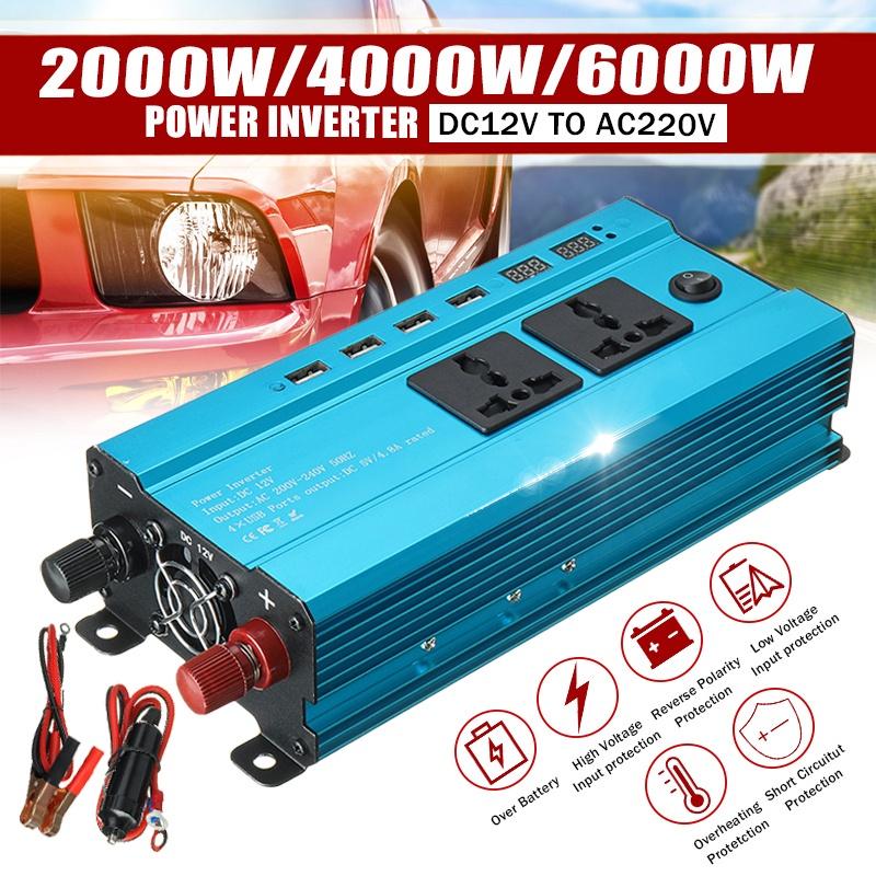2000/4000/6000W 4USB Inverter Voltage Transformer Converter Solar Inverter DC 12V to AC 220V 50Hz LED Display Inverter+Socket