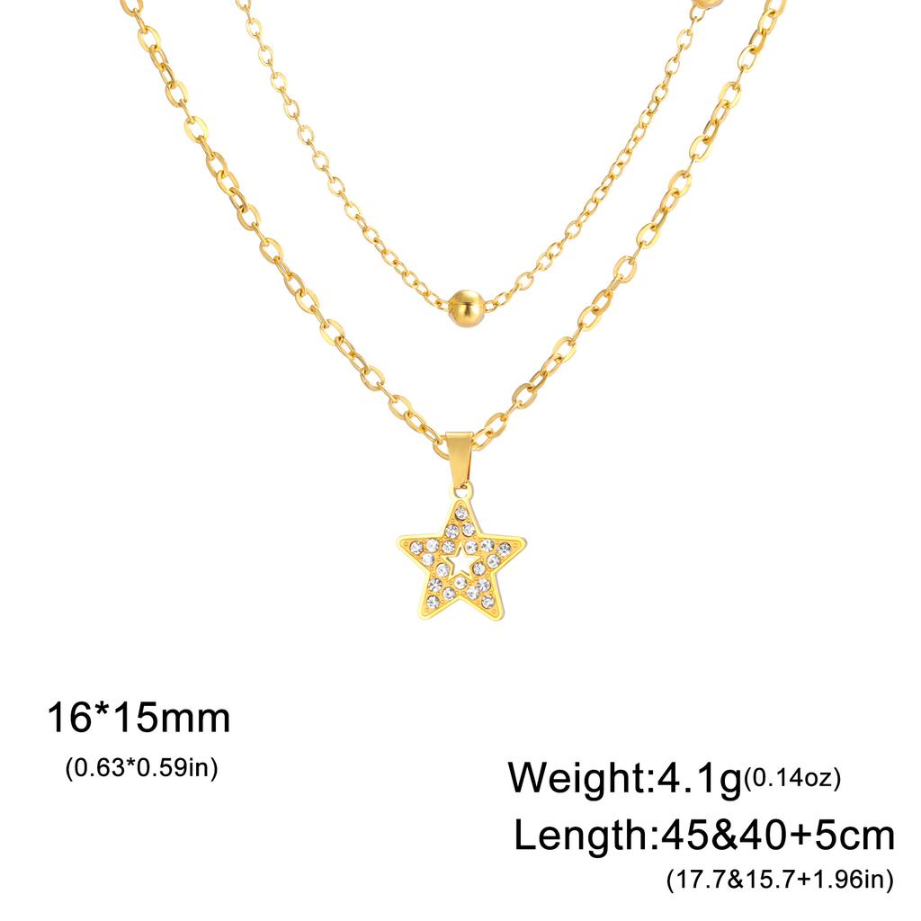 Trendy Clear Zircon Star Pendant Necklaces for Women Stainless Steel Double Chains Necklace Jewelry 2026 Mother's Gift New