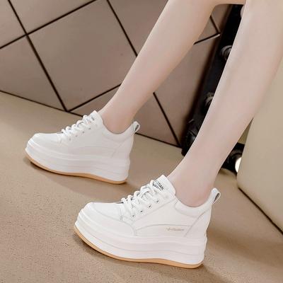 Spring and Autumn Women's Shoes New Heightening Thick-soled Inner Heightening Heels Casual Small Lace-up Versatile Single Shoes