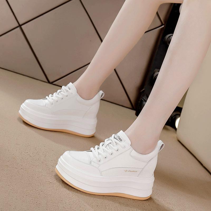 Spring and Autumn women's shoes new heightening thick-soled inner heightening heels casual small lace-up versatile single shoes