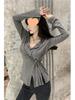 2023 Women's Autumn Korean Style Long-Sleeve Knit T-Shirt with Padded Shoulders, Slim Fit