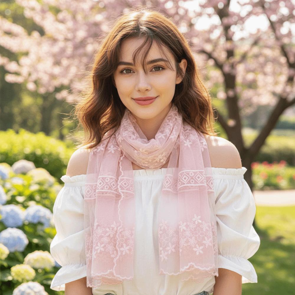 Ribbon Embroidery Lace Scarf Thin Lace Scarves Sweet Flower Scarf  Dress Decor