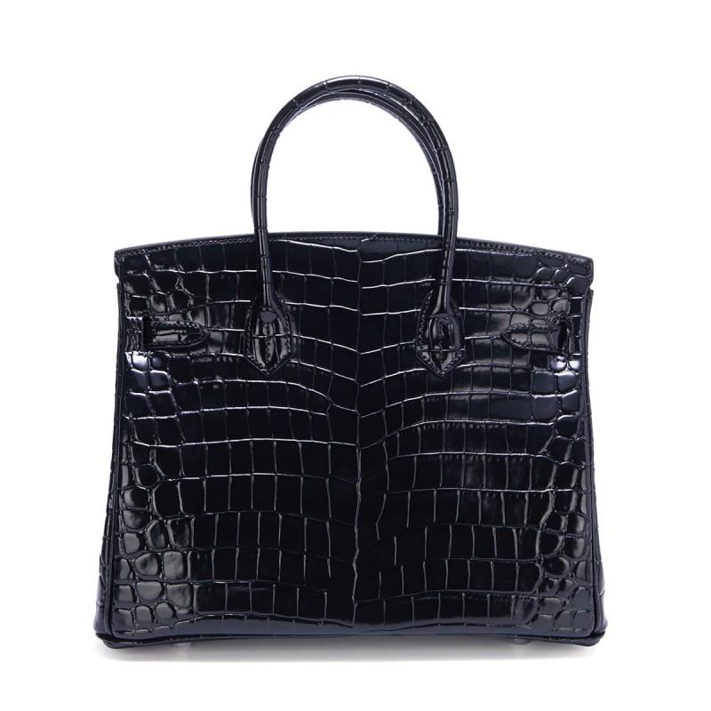 Fashion Genuine Leather Handbag Glossy Crocodile Shoulder Crossbody Bag